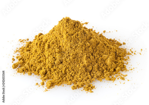 Pile of curry powder isolated on white background