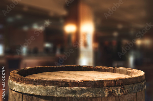 Retro old barrel and blurred background 