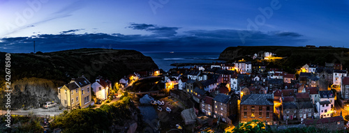 seaside village at night