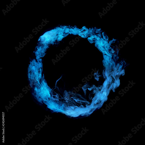 circle from blue colorful smoke isolated on black background