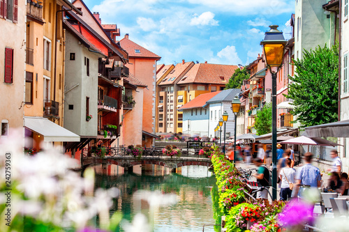Medieval city of Annecy in the valley of the French Alps, France