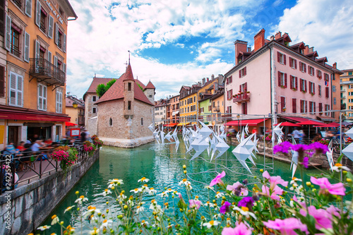 Medieval city of Annecy in the valley of the French Alps France.