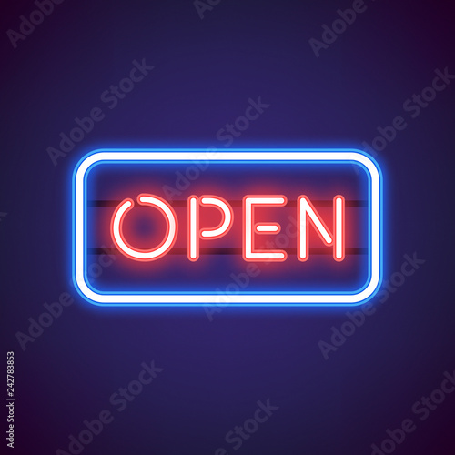 Red open neon sign vector