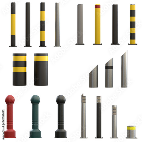 Urban street bollards big set