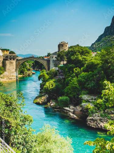 old Mostar bridge over the river