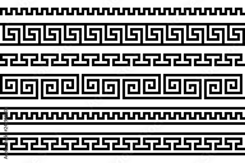 greek fret repeated motif. meander. vector seamless pattern. simple black and white background. geometric shapes. textile paint. repetitive background. fabric swatch. wrapping paper. texture