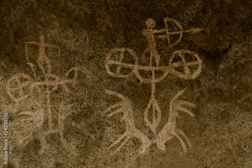 image of ancient people on the cave wall. history of antiquities, archeology. era.