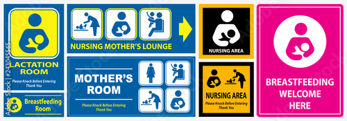set of restroom, nursing room, lactation room placard sign. easy to modify
