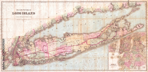 Old Map of Long Island, 1880, Colton