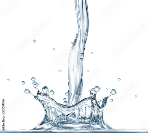 Pouring water with crown splash. Side view