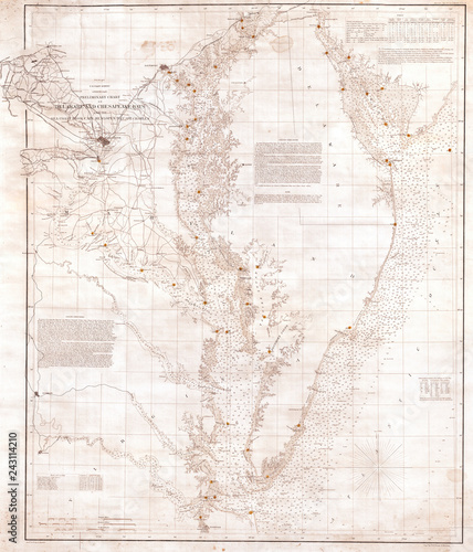 1855, U.S. Coast Survey Nautical Chart or Map of the Chesapeake Bay
