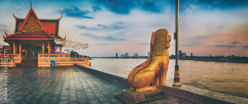 Phnom Penh riverside. Cambodia. Panorama