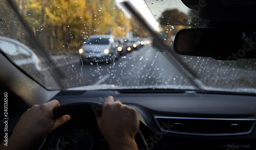 driving in a rainy day by car