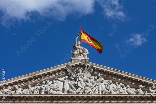 Pediment of the National Library of Spain in Madrid