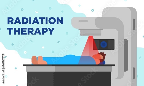 Colorful illustration of radiation therapy in a modetn