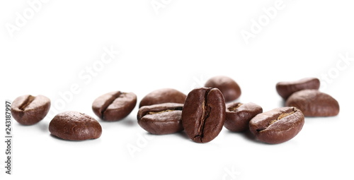 Pile coffee beans isolated on white 