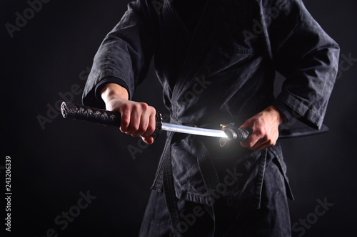 Ninja samurai bared his sword