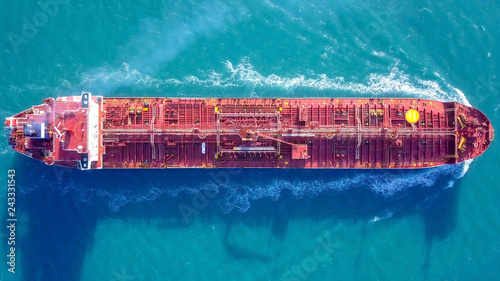 Large crude oil tanker roaring across The Mediterranean sea - Aerial image.