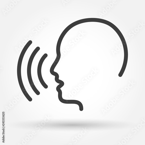 Voice control icon. Speak or talk recognition linear icon, speaking and talking command, sound commander or speech dictator head, vector illustration