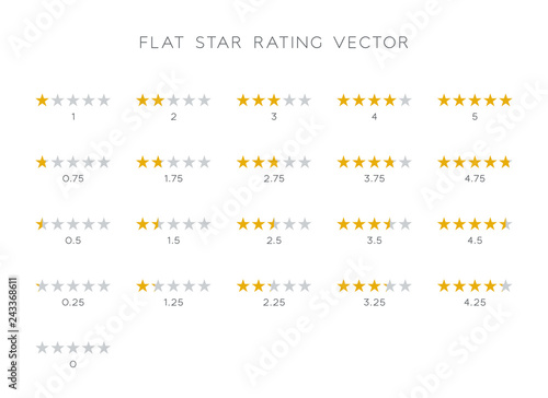 5 Star Rating Gold Vector Icons Set Flat