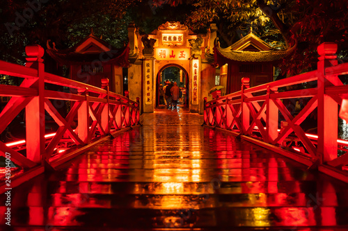 Ngoc Son Temple. Hanoi city old town at night, Vietnam