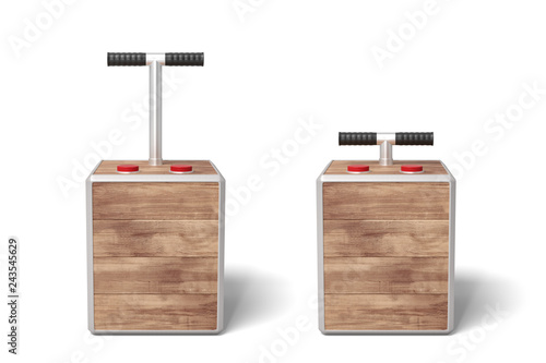 3d rendering of two wooden detonator boxes on white background.