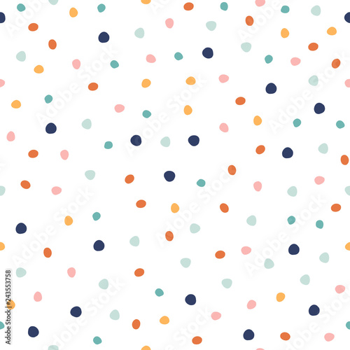 Seamless pattern with colorful dots. Confetti holiday print. Vector hand drawn illustration. 