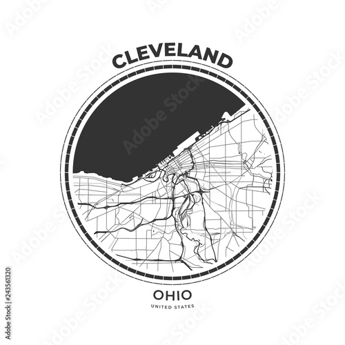 T-shirt map badge of Cleveland, Ohio