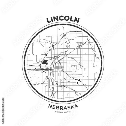 T-shirt map badge of Lincoln, Nebraska