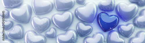 Świecące niebieskie serce wśród białych serc