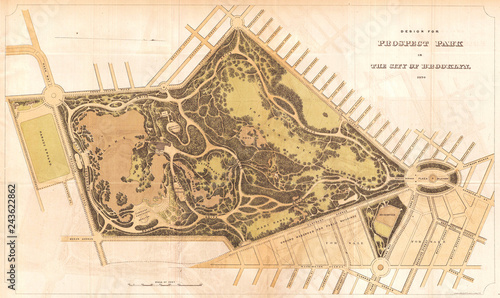 1870, Vaux and Olmstead Map of Prospect Park, Brooklyn, New York