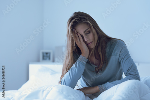 Depressed woman awake in the night