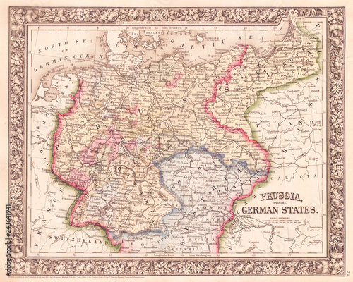 1864, Mitchell Map of Prussia and Germany