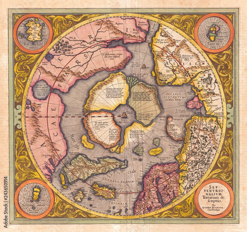 1606, Mercator Hondius Map of the Arctic, First Map of the North Pole