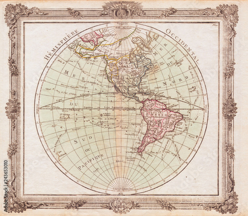 1764, Brion de la Tour Map of the Western Hemisphere, North America and South America