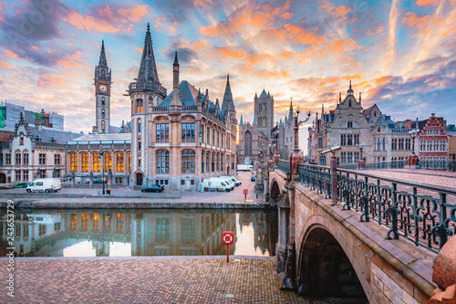 Sunrise view of Ghent, Flanders, Belgium