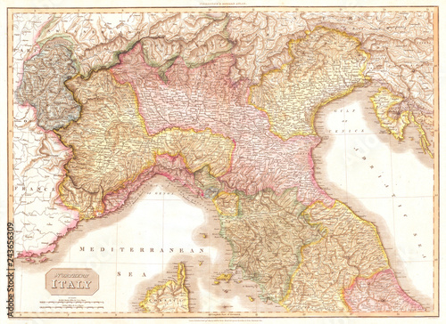 1809, Pinkerton Map of Northern Italy, Tuscany, Florence, Venice, Milan , John Pinkerton, 1758 – 1826, Scottish antiquarian, cartographer, UK