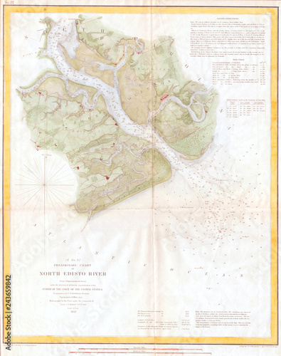 1853, U.S.C.S. Map of the North Edisto River, South Carolina