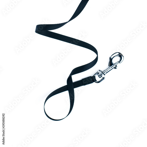 Black leash close up isolated.