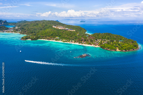 landscape aerial top view phi phi island kra bi Thailand hi season