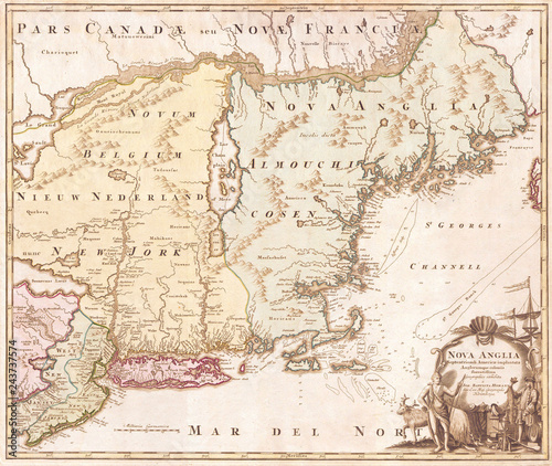 1716, Homann Map of New England Nova Anglia