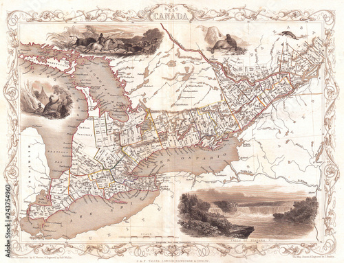 1850, Tallis Map of West Canada or Ontario, includes Great Lakes