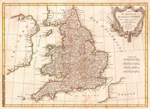 1772, Bonne Map of England and Wales, Rigobert Bonne 1727 – 1794, one of the most important cartographers of the late 18th century