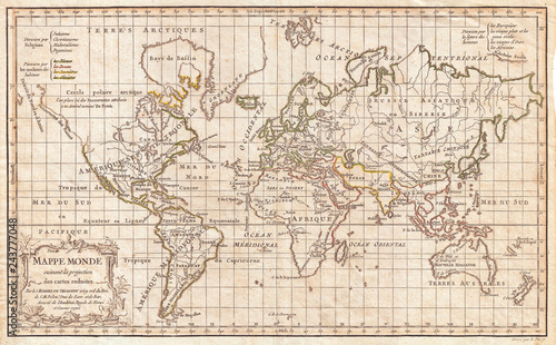 1784, Vaugondy Map of the World on Mercator Projection