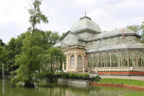 Crystal Palace or Palacio de Cristalis in the Buen Retiro Park, one of the largest parks of Madrid city, Spain. Madrid is the capital of Spain