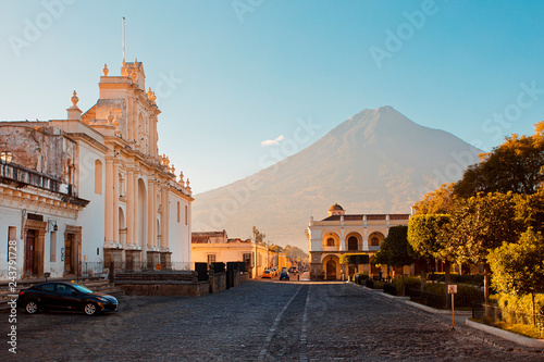 Antigua Guatemala with Aqua Volcano in the background 