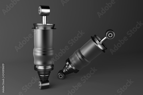 3D rendering. Trucks Cabin Shock Absorber, New auto parts, spare parts Cabinedemper. Spare parts for shop, aftermarket OEM for cargo car.