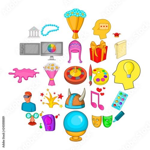 Creative fun icons set. Cartoon set of 25 creative fun vector icons for web isolated on white background