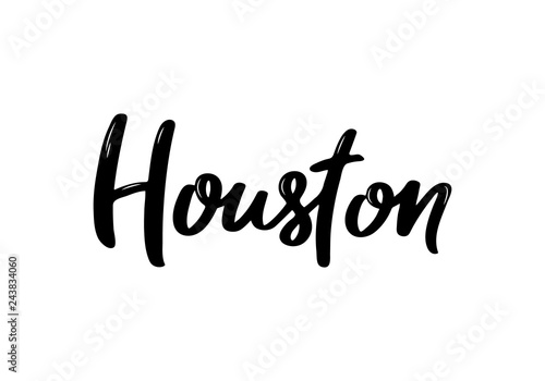 Houston, USA, handwritten calligraphy. Hand drawn brush lettering. City lettering. Vector design template.
