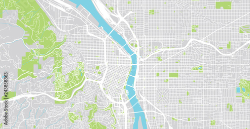 Urban vector city map of Portland, Oregon, United States of America